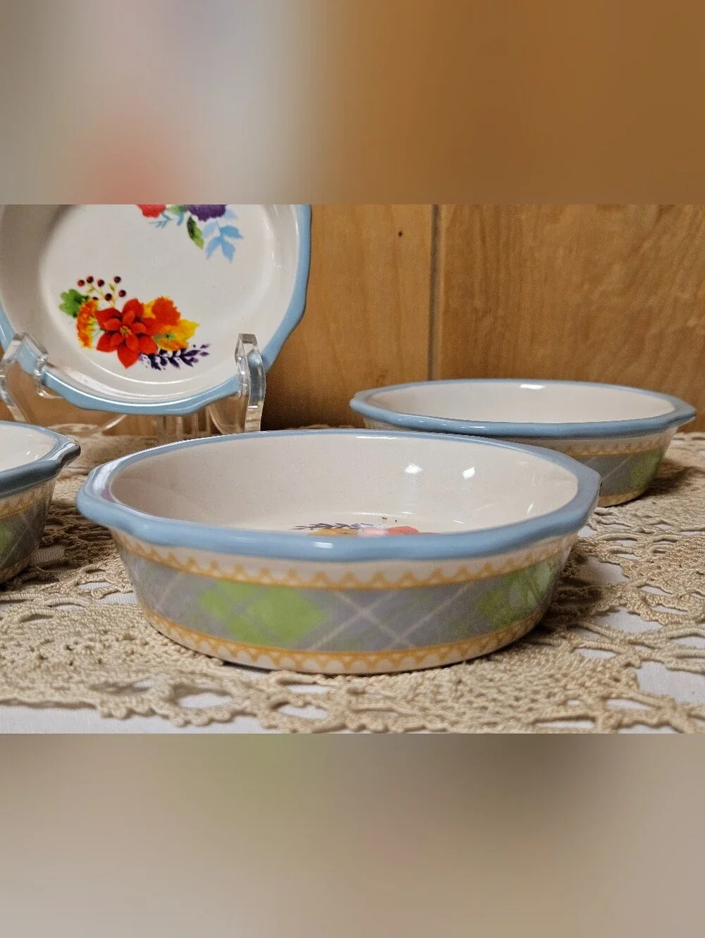 New (5) The Pioneer Woman Charlie Plaid 5” Mini Pie Plate New Floral 5 PC SET
